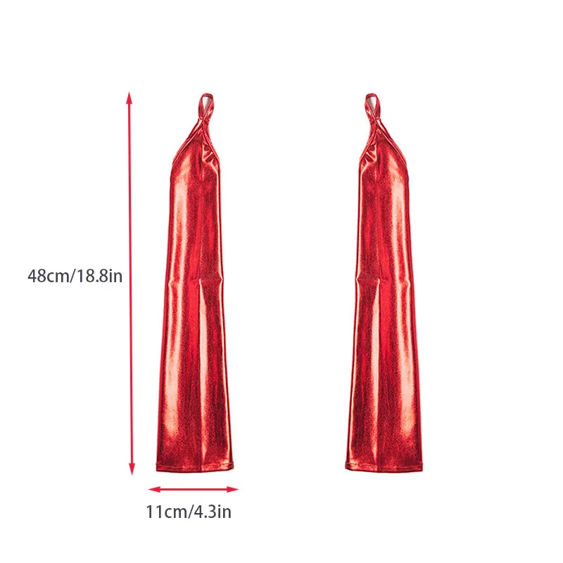 Womens Lacquer Leather Hook Finger Long Gloves Cosplay Nightclub Pole Dance Stage Performance Sexy Fingerless Mittens Accessory