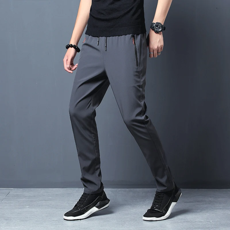 Summer men's ice silk quick drying casual pants slim fit Korean version ice silk pants sports pants straight tube quick drying p