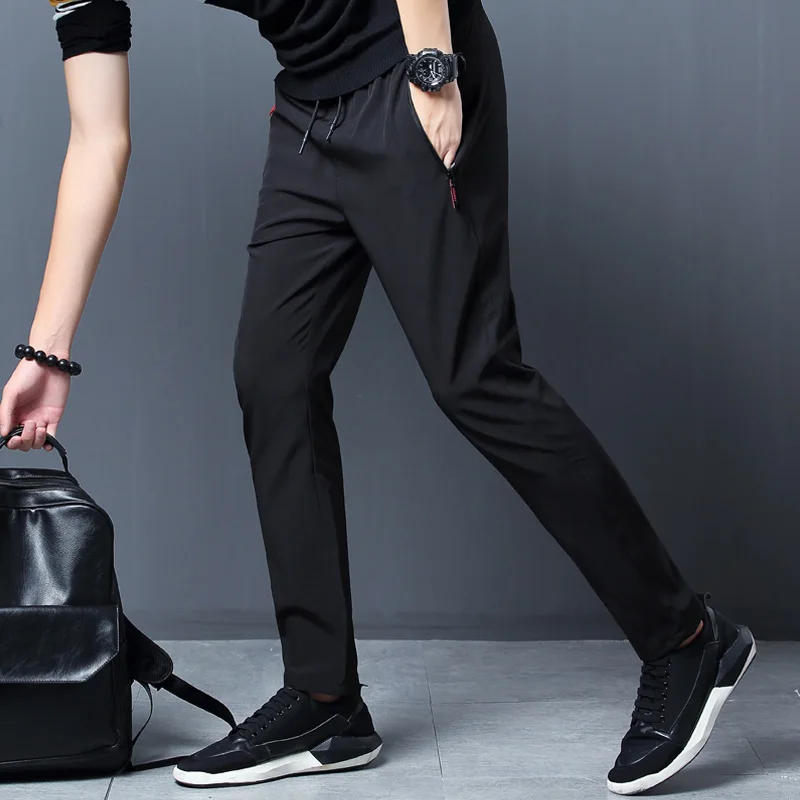 Summer men's ice silk quick drying casual pants slim fit Korean version ice silk pants sports pants straight tube quick drying p