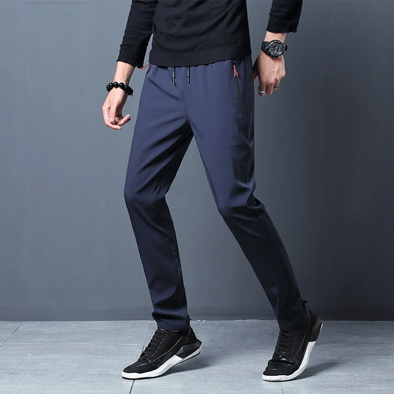 Summer men's ice silk quick drying casual pants slim fit Korean version ice silk pants sports pants straight tube quick drying p