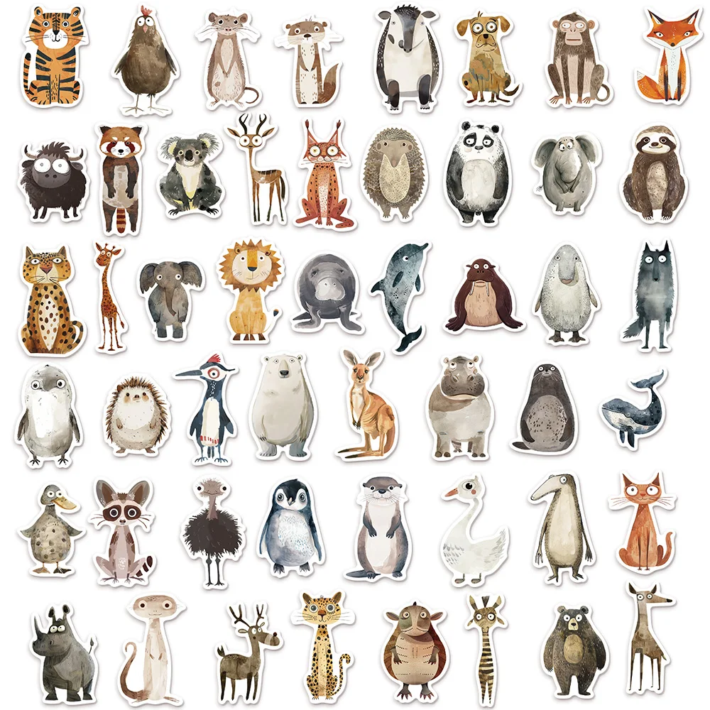 50PCS Weird Animal Watercolor Graffiti Stickers DIY Luggage Skateboarding Motorcycle Waterproof Stickers