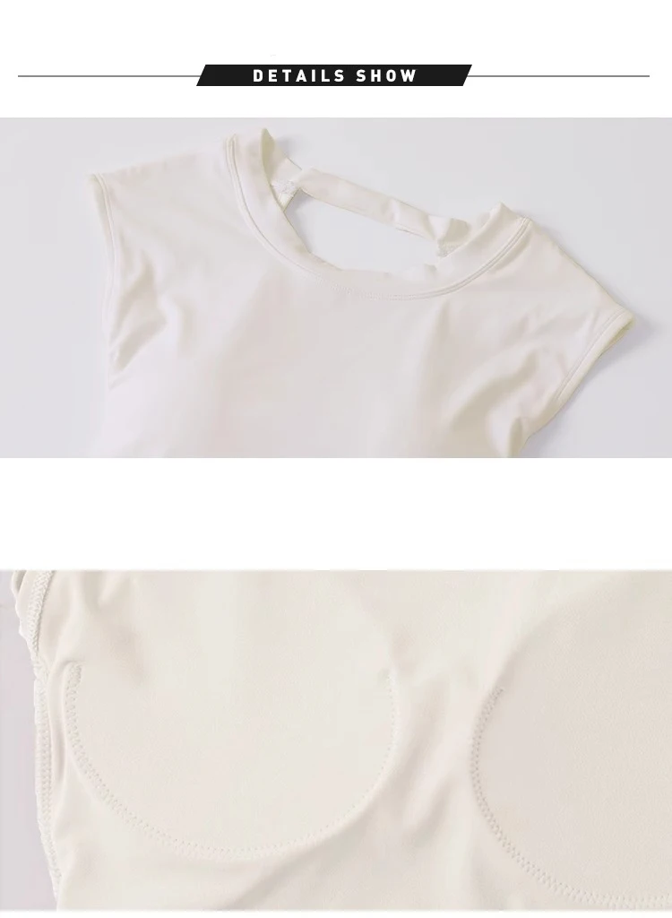 Women's Backless Fitness Clothes with Fixed Chest Pad Beautiful Top Short Sleeve Dance Sport T-Shirt Yoga Wear