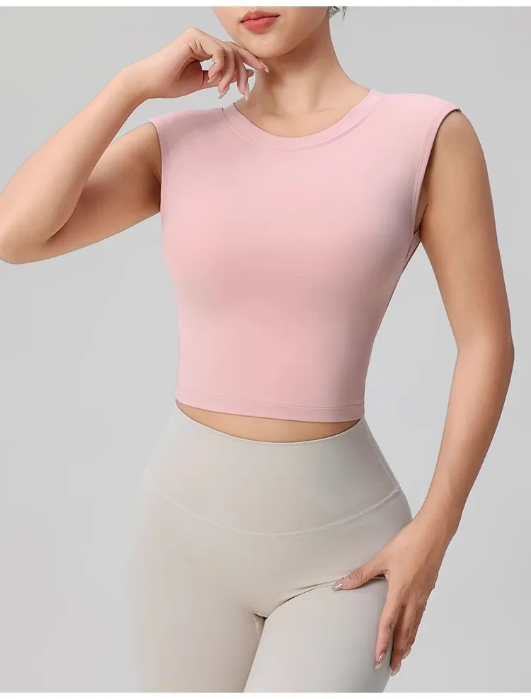 Women's Backless Fitness Clothes with Fixed Chest Pad Beautiful Top Short Sleeve Dance Sport T-Shirt Yoga Wear