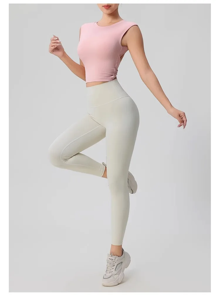 Women's Backless Fitness Clothes with Fixed Chest Pad Beautiful Top Short Sleeve Dance Sport T-Shirt Yoga Wear