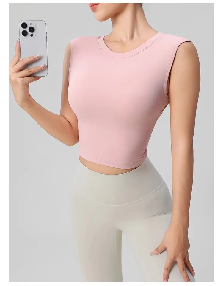 Women's Backless Fitness Clothes with Fixed Chest Pad Beautiful Top Short Sleeve Dance Sport T-Shirt Yoga Wear