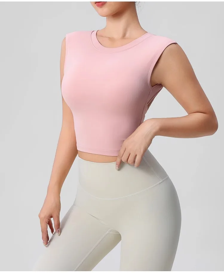 Women's Backless Fitness Clothes with Fixed Chest Pad Beautiful Top Short Sleeve Dance Sport T-Shirt Yoga Wear