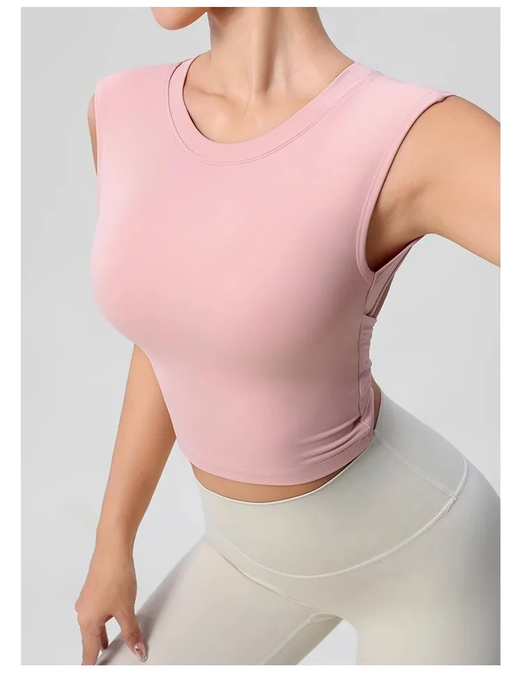 Women's Backless Fitness Clothes with Fixed Chest Pad Beautiful Top Short Sleeve Dance Sport T-Shirt Yoga Wear