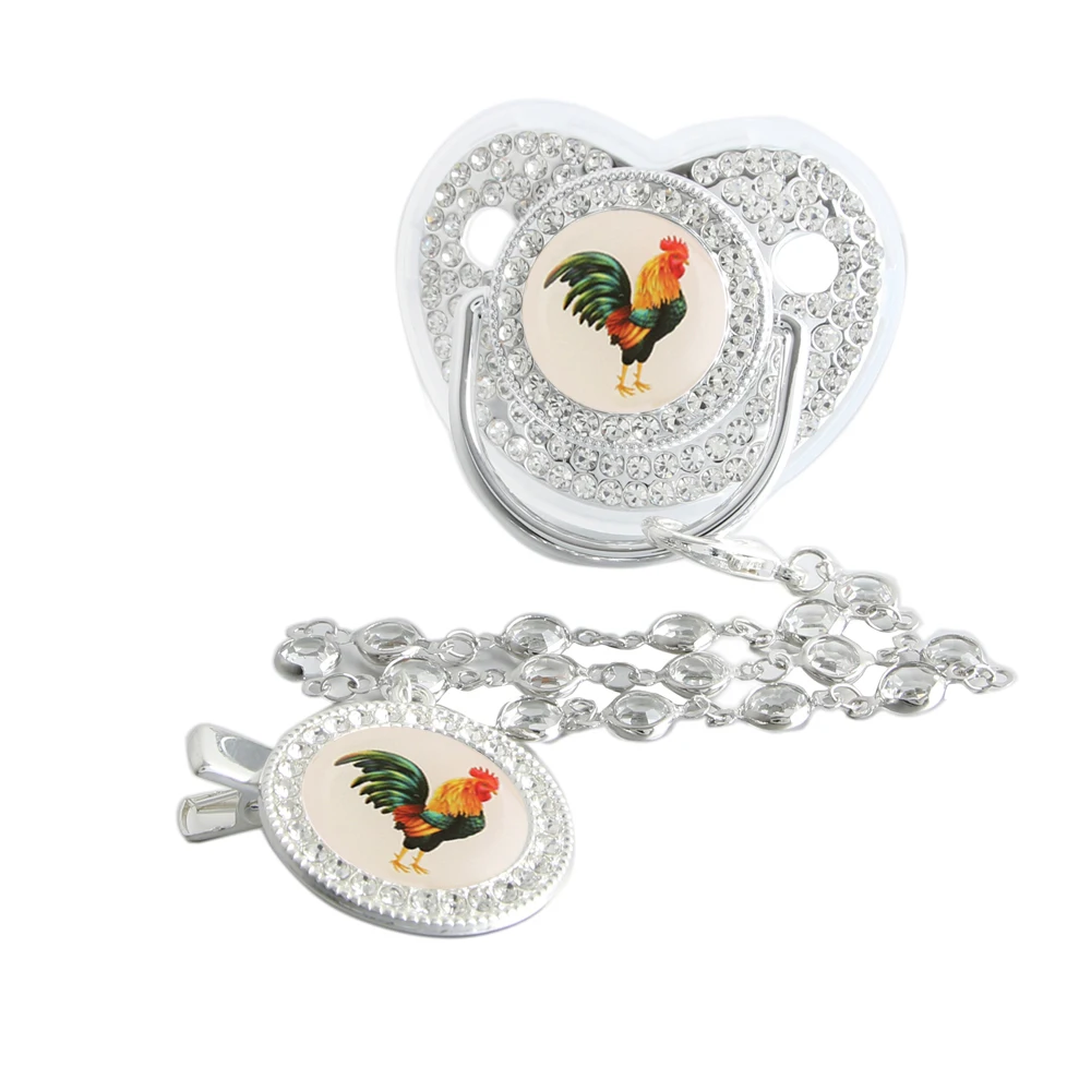 Bling Rooster Pacifier With Gem Luxury Weaning Pacifier Baby Nipple With Chain Clip Newborn Prince Baby Dummy Soother