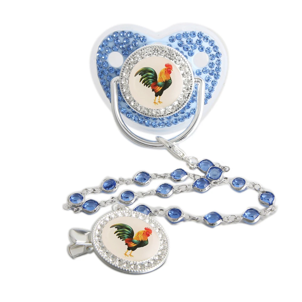 Bling Rooster Pacifier With Gem Luxury Weaning Pacifier Baby Nipple With Chain Clip Newborn Prince Baby Dummy Soother