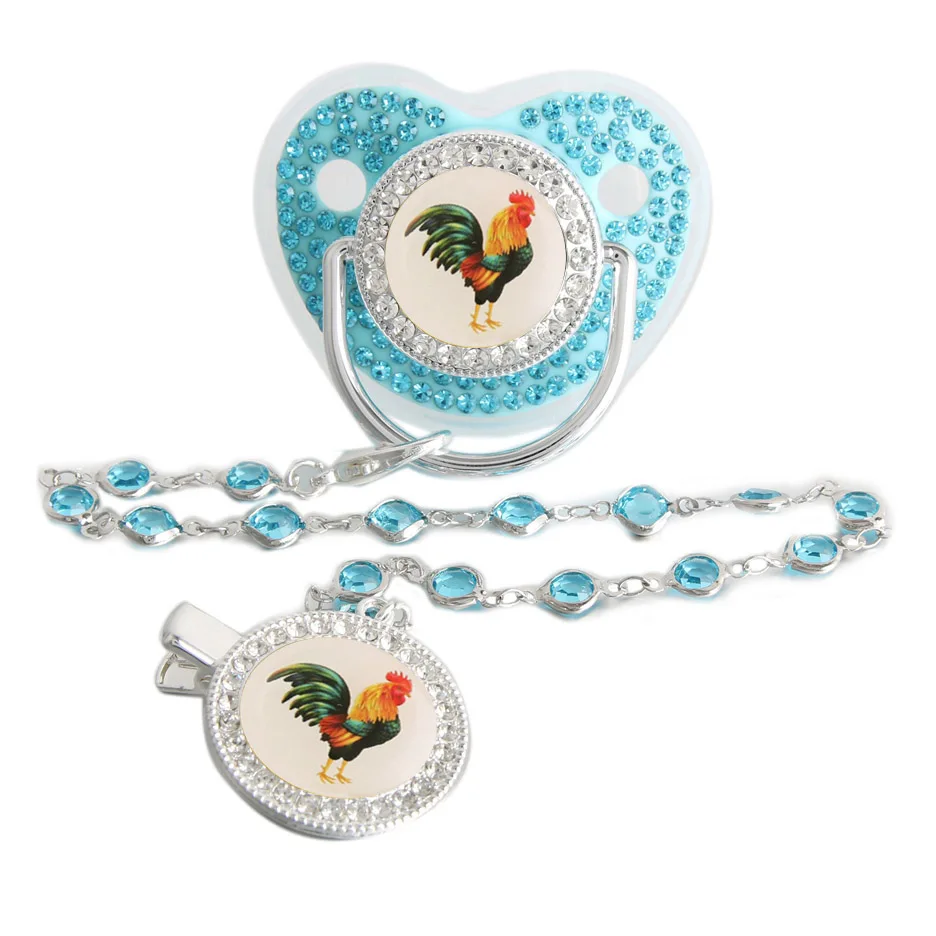 Bling Rooster Pacifier With Gem Luxury Weaning Pacifier Baby Nipple With Chain Clip Newborn Prince Baby Dummy Soother
