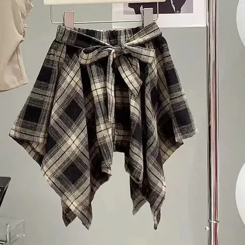 Summer Girls Clothing Set Solid Color Sleeveless T-shirt+Plaid Irregular Skirt 2Pcs Suit For 5-14 Years Teen Kids Fashion Outfit