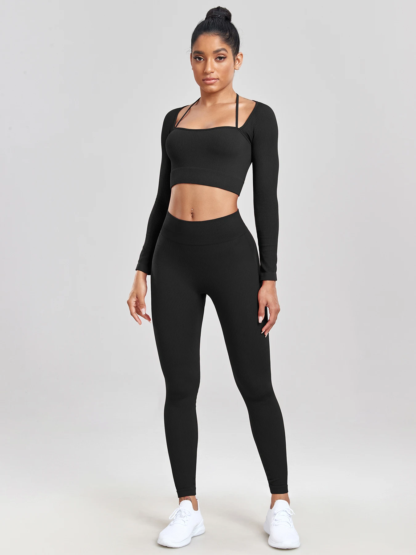 High Waisted Seamless Yoga Leggings, Ribbed Sportswear Tights, Fitness Apparel for Women, Gym and Casual Wear For Fall & Winter
