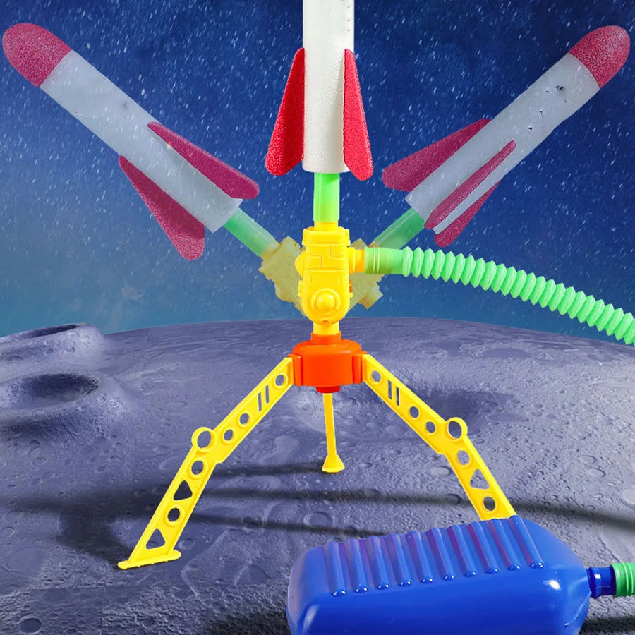 Childrens Air Rocket Foot Pump Launcher Flying Toys Game Set Jump Practice Hands-Original Judgment Ability Accessories Random