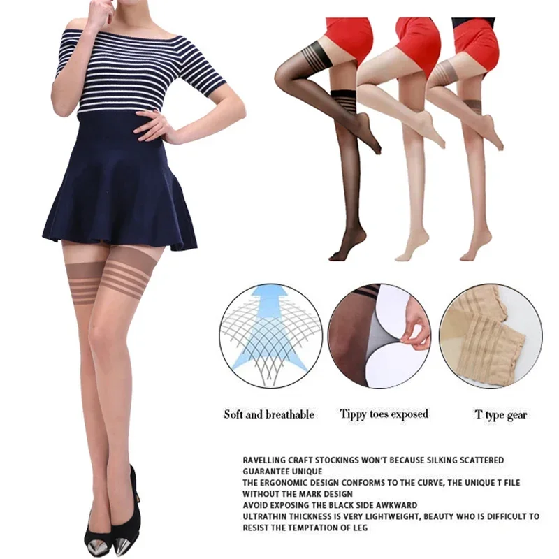 1-4Pairs Sexy Stockings Summer Over Knee Non-Slip Stockings Ultra-thin Silk Shaping Glossy Pantyhose Thigh High Stocking