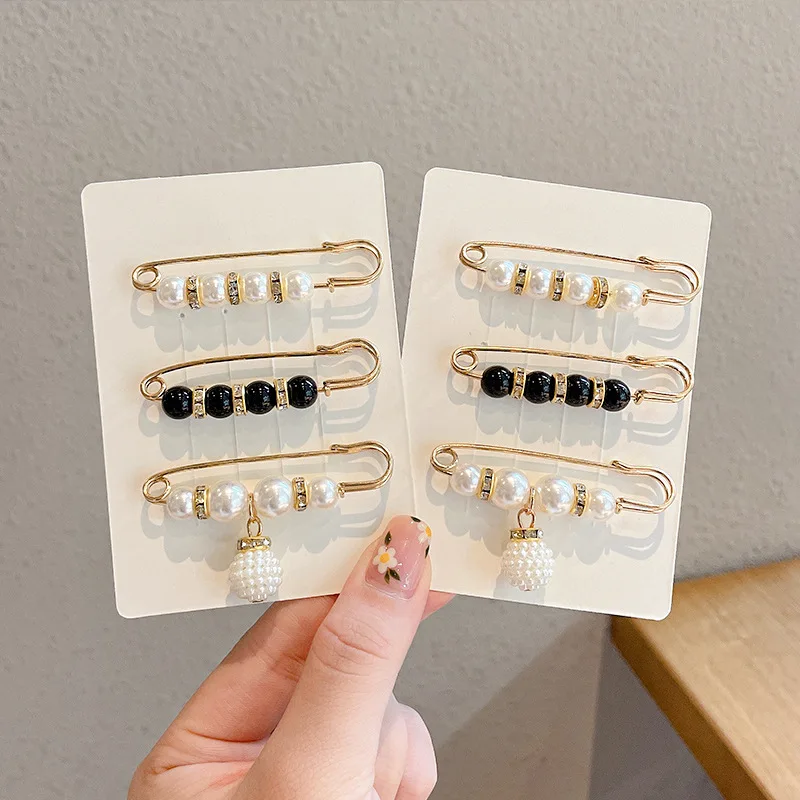 Women Waist Needle Jeans Skirt Waist Big Change Small Anti-running Pin Pearl Rhinestones Lapel Pins Clothes Accessories