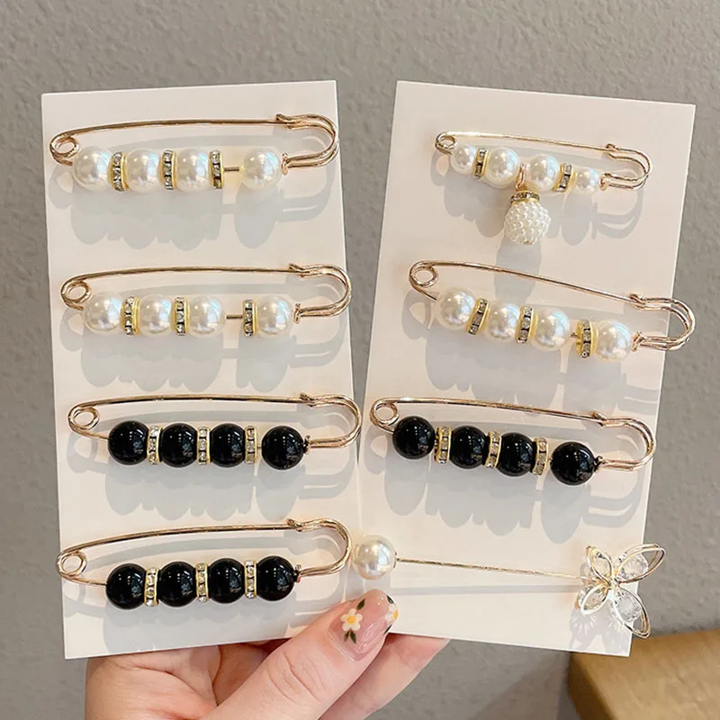 Women Waist Needle Jeans Skirt Waist Big Change Small Anti-running Pin Pearl Rhinestones Lapel Pins Clothes Accessories