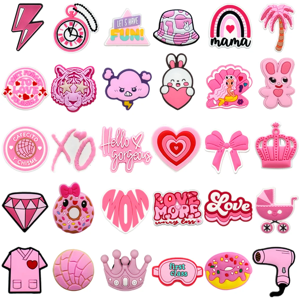 1/30PCS Pink Style Shoe Charms for Girls,Pink Bunny Heart Pin Buckle Accessories for Shoes,Sandals Clog Buckle Decoration