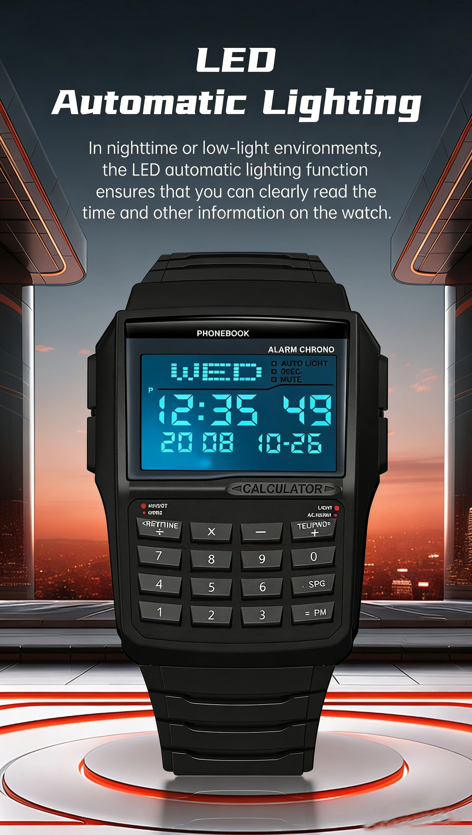 Multifunctional Men's Calculator Watch Fashion Luxury LED Electronic Watch Digital Sports Watch Computer Style