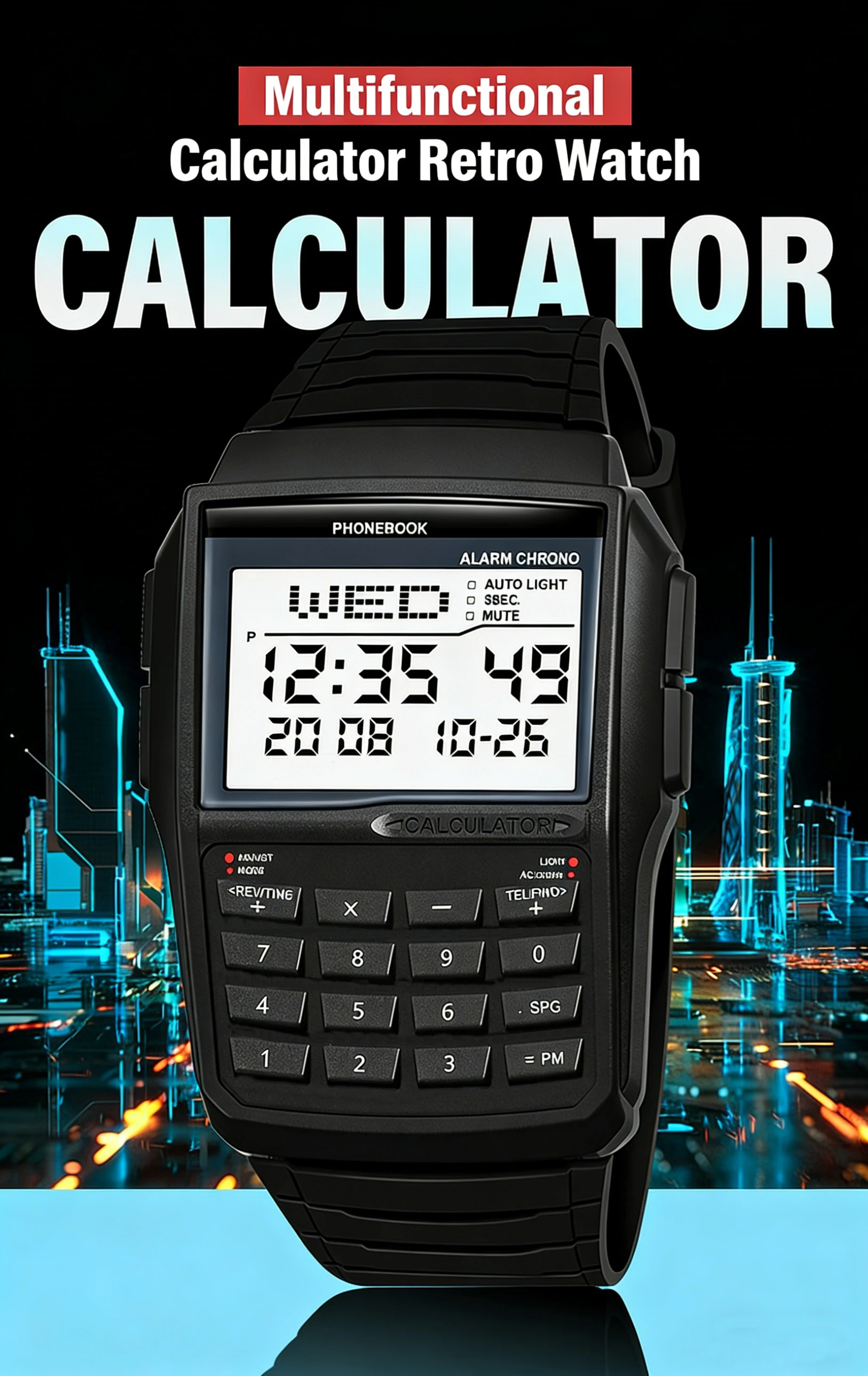 Multifunctional Men's Calculator Watch Fashion Luxury LED Electronic Watch Digital Sports Watch Computer Style