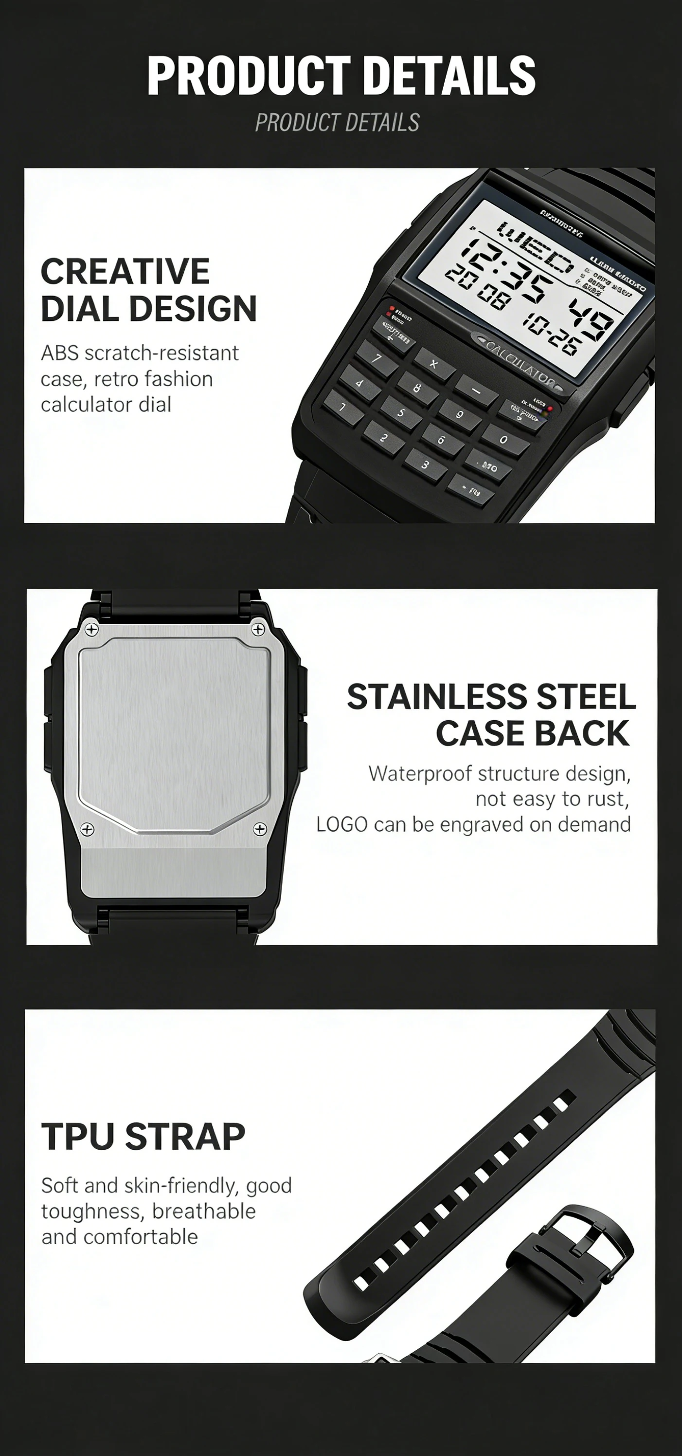 Multifunctional Men's Calculator Watch Fashion Luxury LED Electronic Watch Digital Sports Watch Computer Style