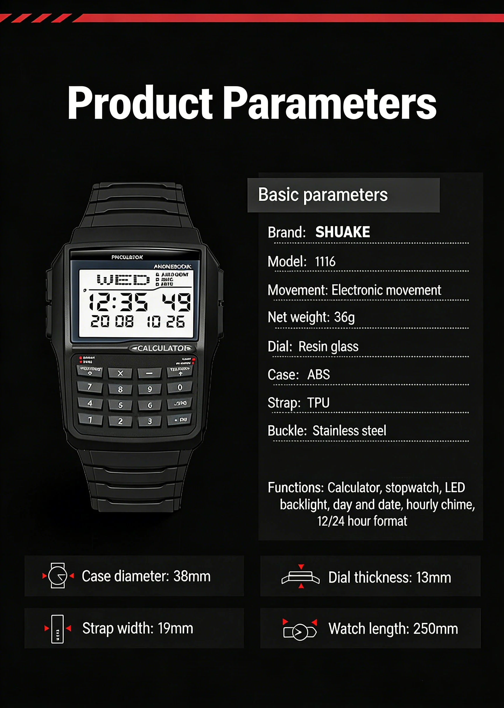 Multifunctional Men's Calculator Watch Fashion Luxury LED Electronic Watch Digital Sports Watch Computer Style