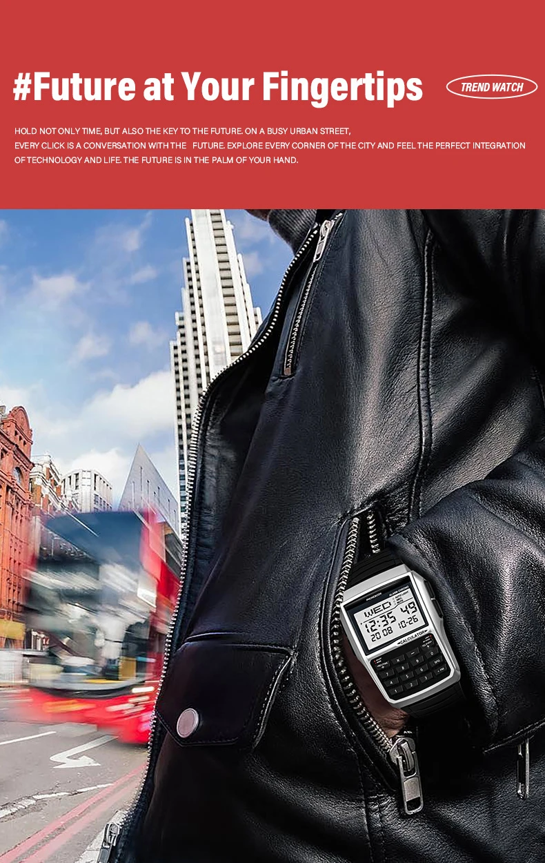 Multifunctional Men's Calculator Watch Fashion Luxury LED Electronic Watch Digital Sports Watch Computer Style