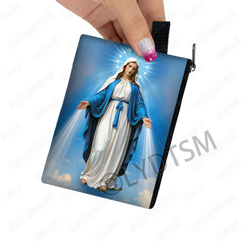 Holy Virgin Mary Print Coin Purses Lady of Guadalupe Cash Credit Card Holder Small Wallet Zipper Pouch Clutch Earphone Organizer