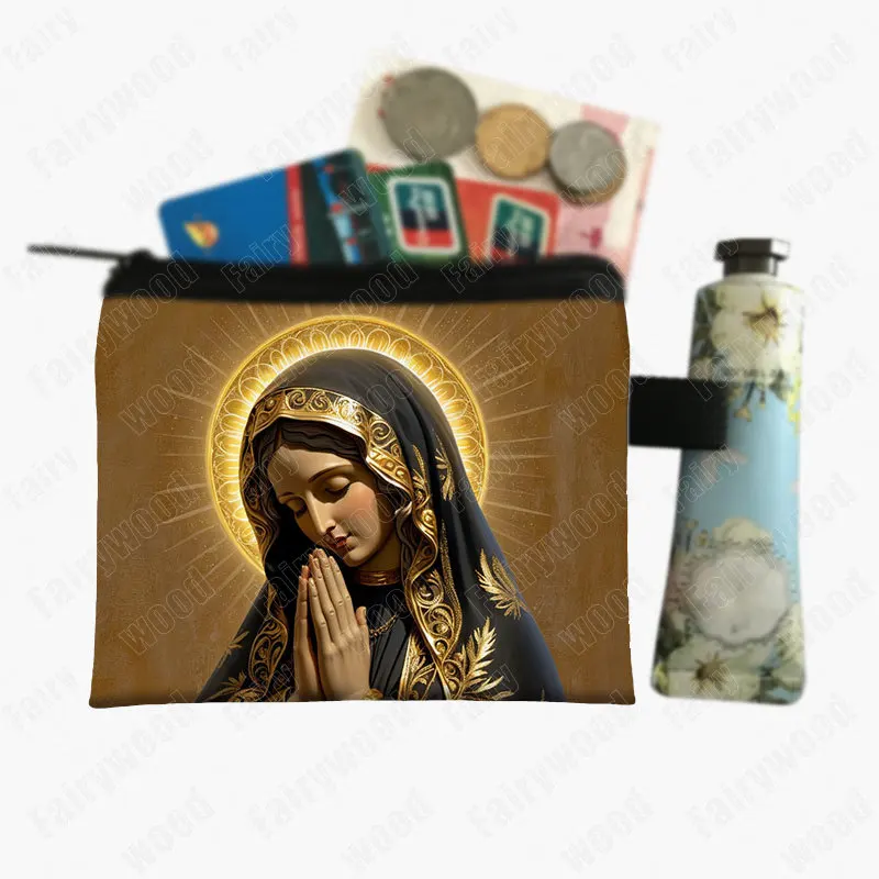 Holy Virgin Mary Print Coin Purses Lady of Guadalupe Cash Credit Card Holder Small Wallet Zipper Pouch Clutch Earphone Organizer