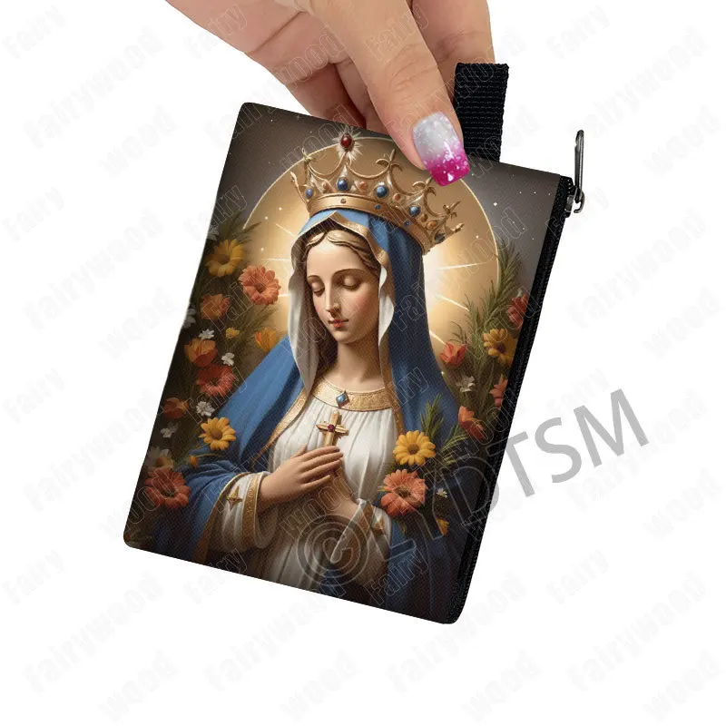 Holy Virgin Mary Print Coin Purses Lady of Guadalupe Cash Credit Card Holder Small Wallet Zipper Pouch Clutch Earphone Organizer