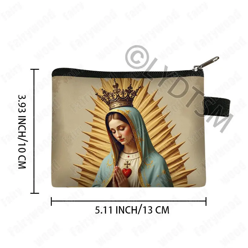 Holy Virgin Mary Print Coin Purses Lady of Guadalupe Cash Credit Card Holder Small Wallet Zipper Pouch Clutch Earphone Organizer