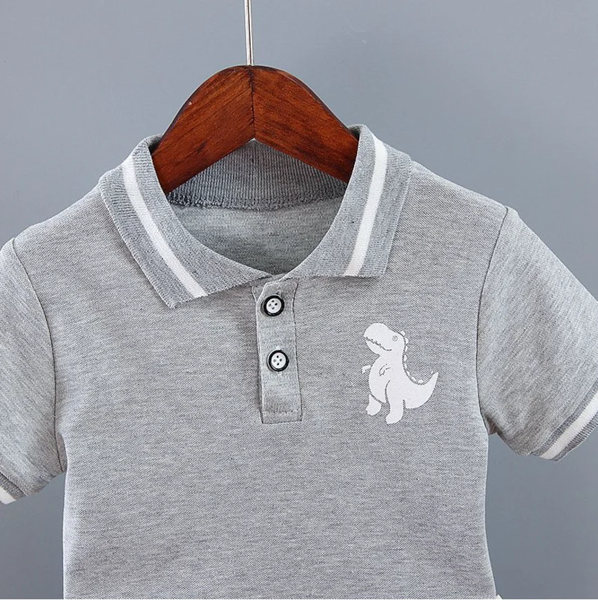 Infant Baby Boy Sets Summer Clothing Casual Sport Suit POLO Shirt + Shorts 2Pcs Set Boys Kids Grey Dinosaur Print Tracksuit