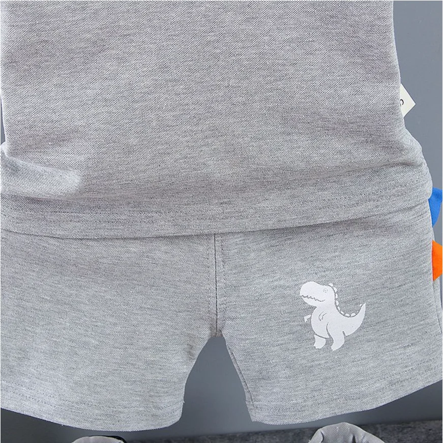 Infant Baby Boy Sets Summer Clothing Casual Sport Suit POLO Shirt + Shorts 2Pcs Set Boys Kids Grey Dinosaur Print Tracksuit