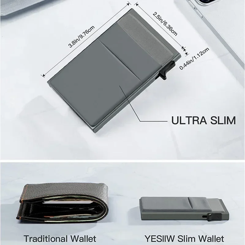Rfid Anti Blocking Smart ID Bank Credit Card Holder Wallet Metal Thin Slim Men Women Pop Up Minimalist Metal Cardholder Case