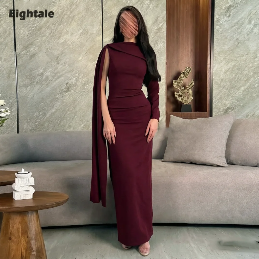 Eightale Arabic Evening Dress Prom Gown Customized O-Neck Floor Length One Sleeve Wedding Party Dress Mermaid Robes De Soirée