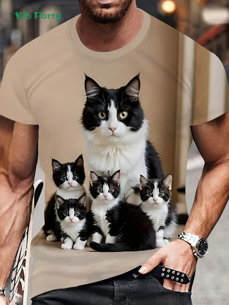 New 3D Cat Print T-Shirt Summer Outdoor Men's Short Sleeved Tee Fashion Round Neck Men's Tops Casual Oversized Men's Clothing