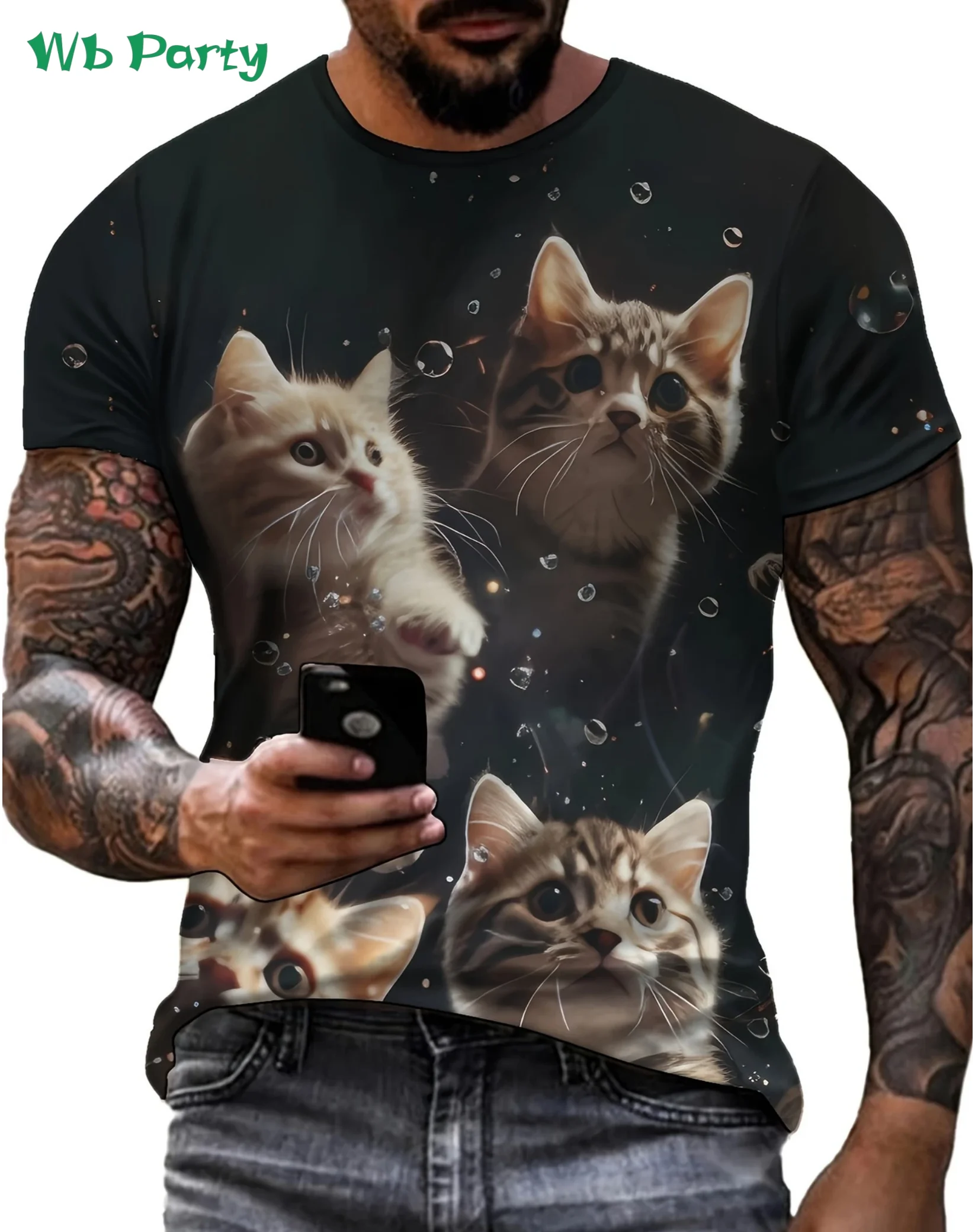 New 3D Cat Print T-Shirt Summer Outdoor Men's Short Sleeved Tee Fashion Round Neck Men's Tops Casual Oversized Men's Clothing