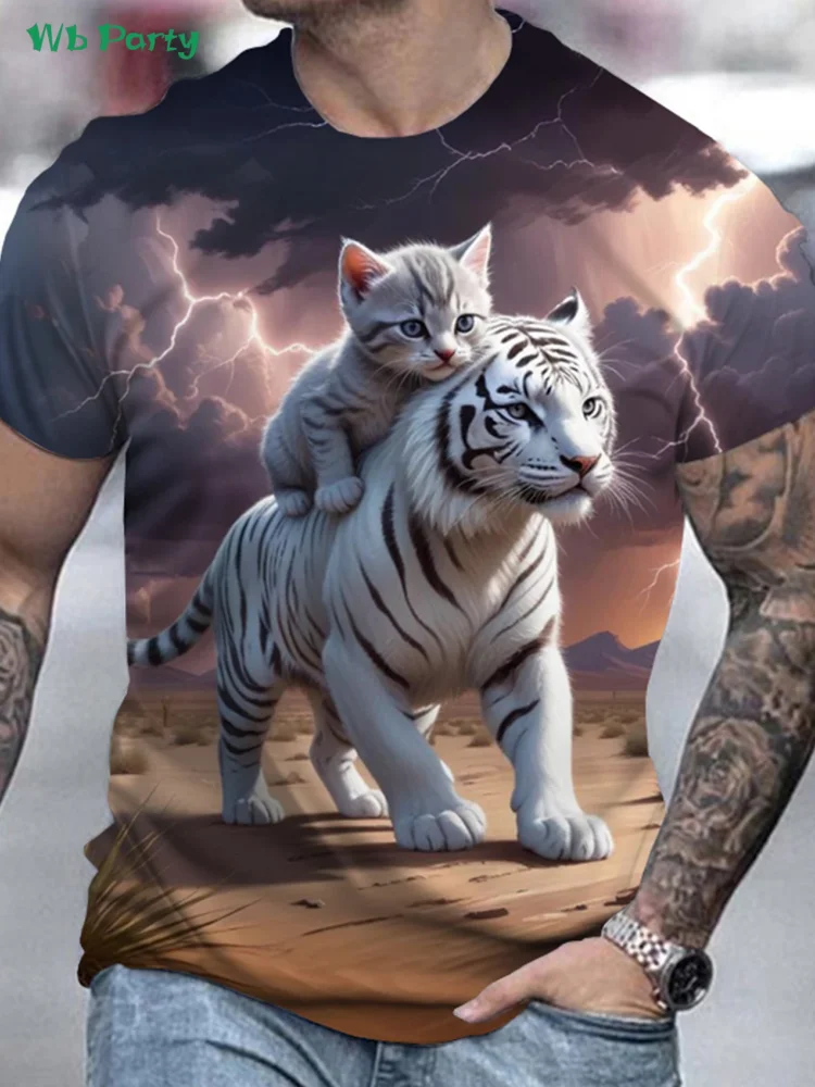 New 3D Cat Print T-Shirt Summer Outdoor Men's Short Sleeved Tee Fashion Round Neck Men's Tops Casual Oversized Men's Clothing