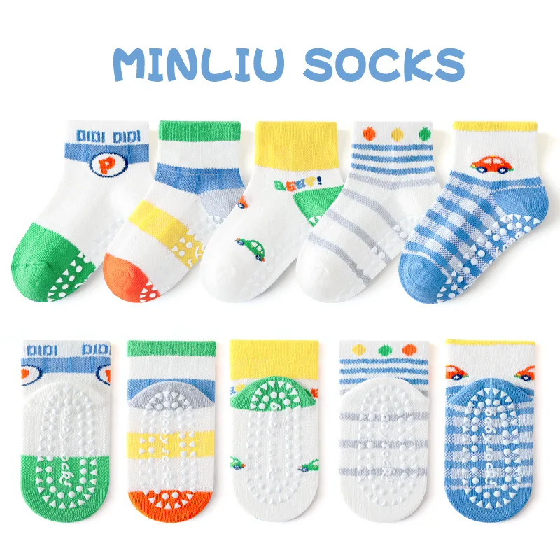 5 Pairs/Set Children Boys Anti-slipping Socks Toddler Boys Indoor Floor Socks Kid Boys Playground Non-slip Socks Baby Socks Pack