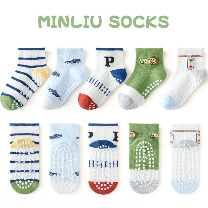 5 Pairs/Set Children Boys Anti-slipping Socks Toddler Boys Indoor Floor Socks Kid Boys Playground Non-slip Socks Baby Socks Pack