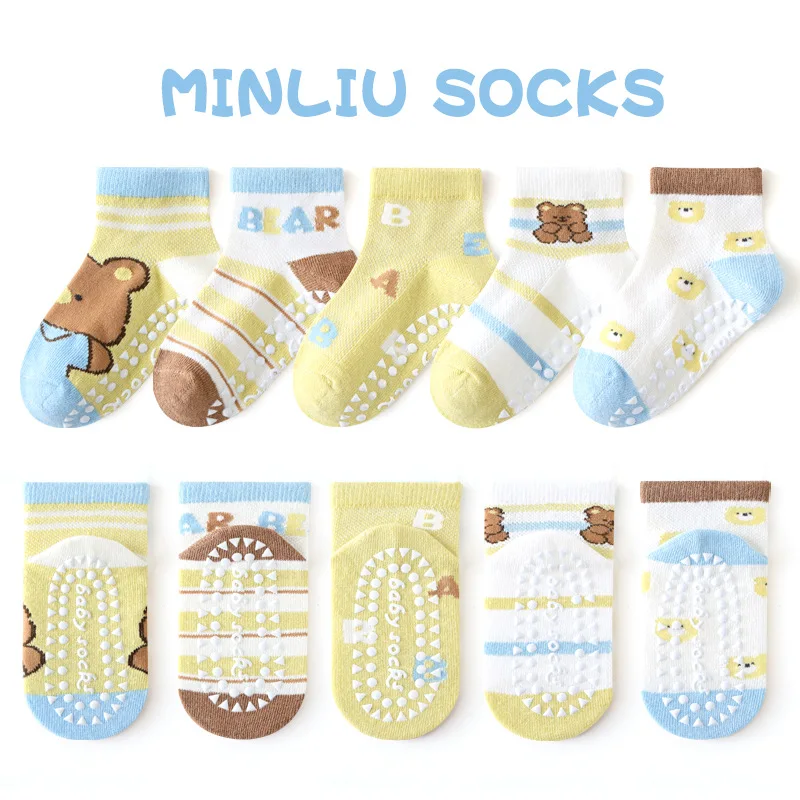 5 Pairs/Set Children Boys Anti-slipping Socks Toddler Boys Indoor Floor Socks Kid Boys Playground Non-slip Socks Baby Socks Pack