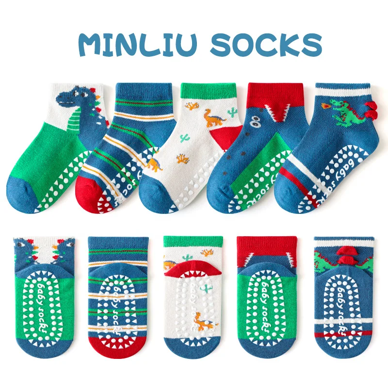 5 Pairs/Set Children Boys Anti-slipping Socks Toddler Boys Indoor Floor Socks Kid Boys Playground Non-slip Socks Baby Socks Pack