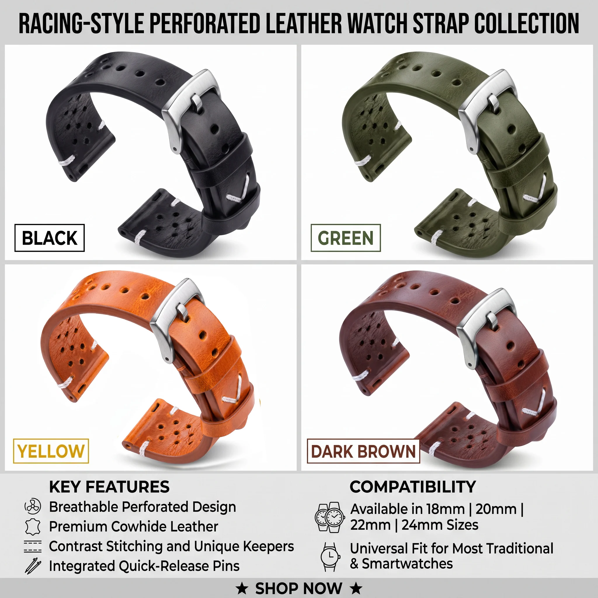 Handmade Cowhide Breathable Watch Band 18 20 22 24mm Men Women 4 Colors Oil Wax Genuine Leather Strap Watchband Accessories