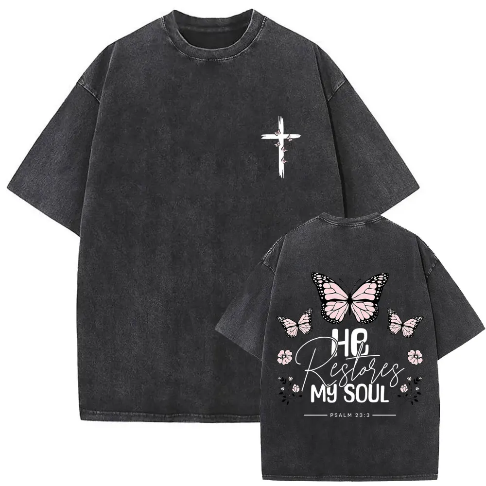 Christian Religious Jesus Forgive Them Father Vintage Washed T-shirt Men Women Gothic Rock Oversized T Shirts Tops Streetwear