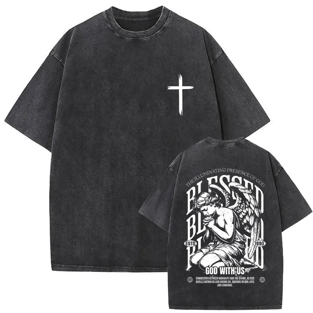 Christian Religious Jesus Forgive Them Father Vintage Washed T-shirt Men Women Gothic Rock Oversized T Shirts Tops Streetwear