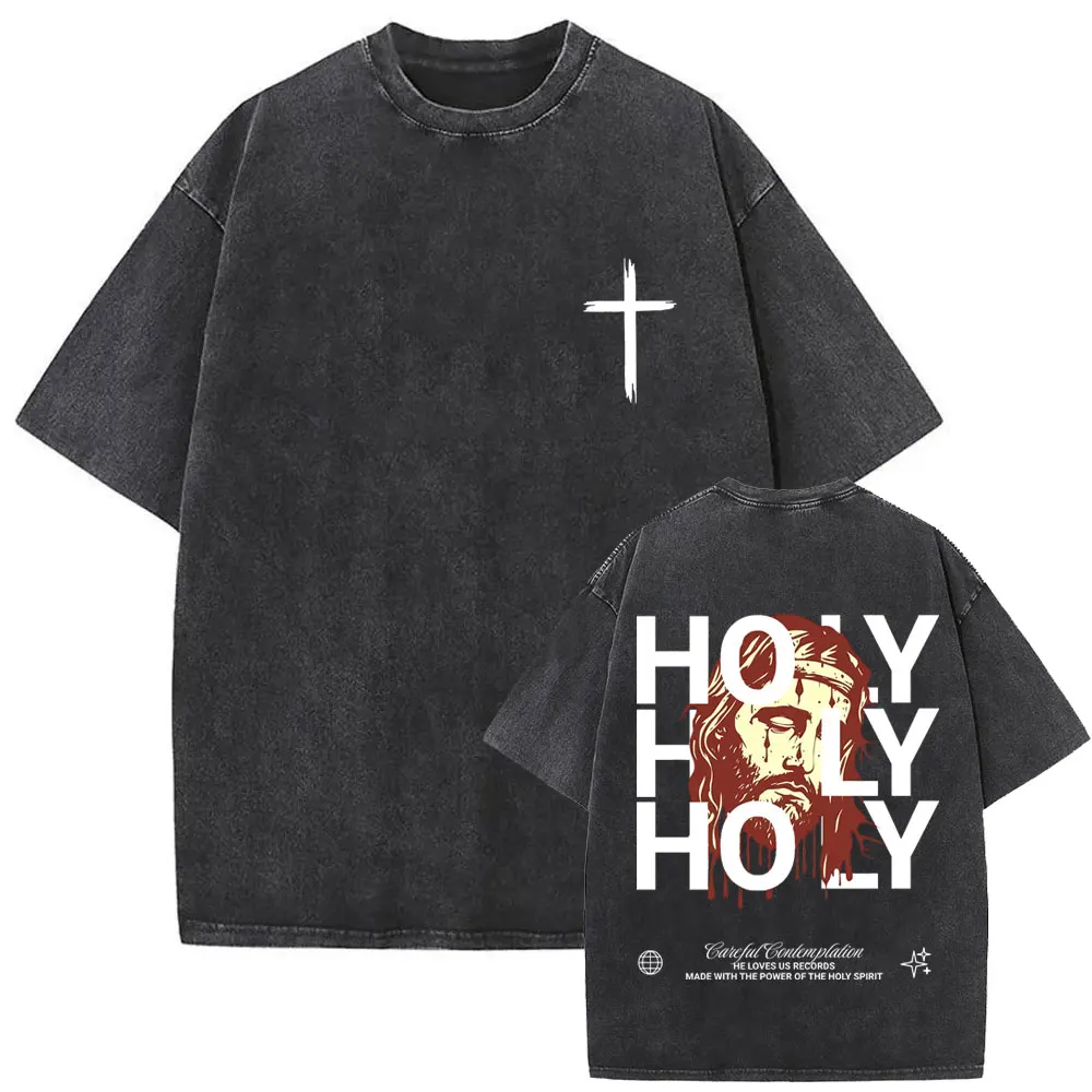 Christian Religious Jesus Forgive Them Father Vintage Washed T-shirt Men Women Gothic Rock Oversized T Shirts Tops Streetwear