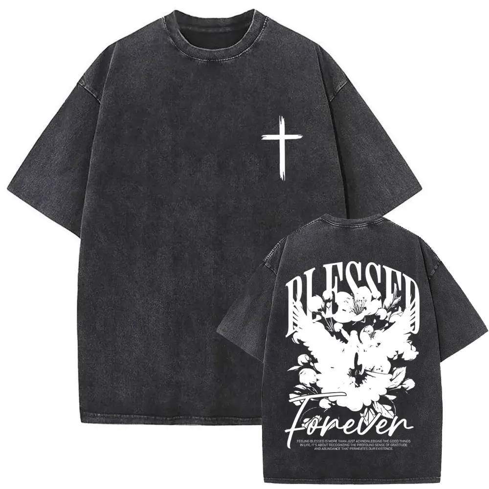 Christian Religious Jesus Forgive Them Father Vintage Washed T-shirt Men Women Gothic Rock Oversized T Shirts Tops Streetwear