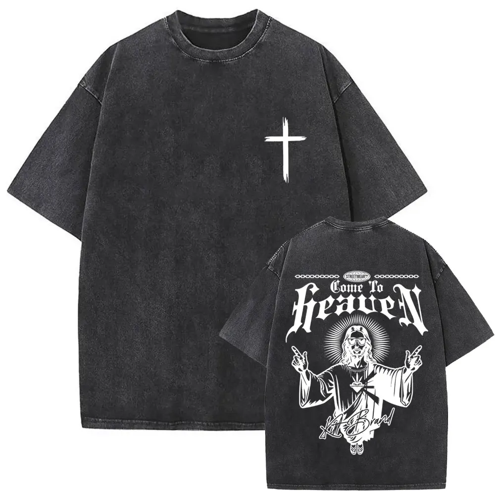 Christian Religious Jesus Forgive Them Father Vintage Washed T-shirt Men Women Gothic Rock Oversized T Shirts Tops Streetwear