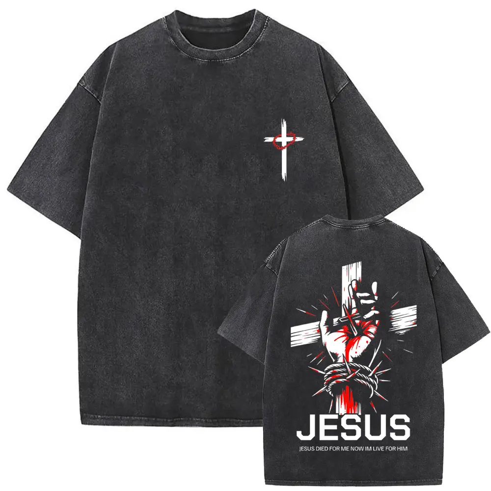 Christian Religious Jesus Forgive Them Father Vintage Washed T-shirt Men Women Gothic Rock Oversized T Shirts Tops Streetwear