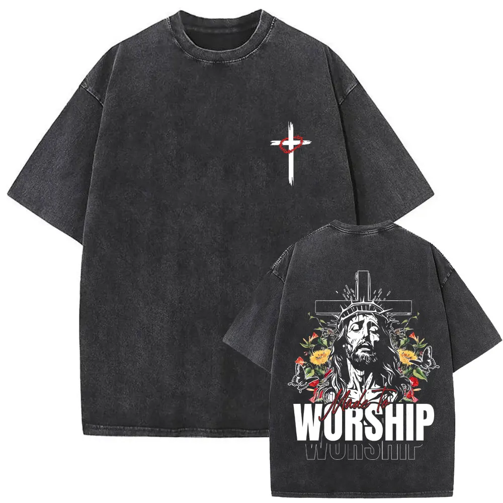 Christian Religious Jesus Forgive Them Father Vintage Washed T-shirt Men Women Gothic Rock Oversized T Shirts Tops Streetwear