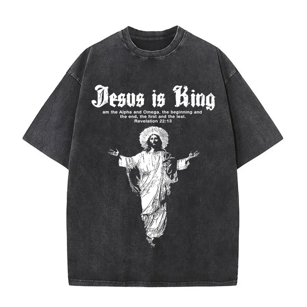 Christian Religious Jesus Forgive Them Father Vintage Washed T-shirt Men Women Gothic Rock Oversized T Shirts Tops Streetwear